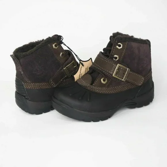 Timberland Mallard Winter Toddlers Boots Black Leather Brown Suede 33874 M - Picture 7 of 12